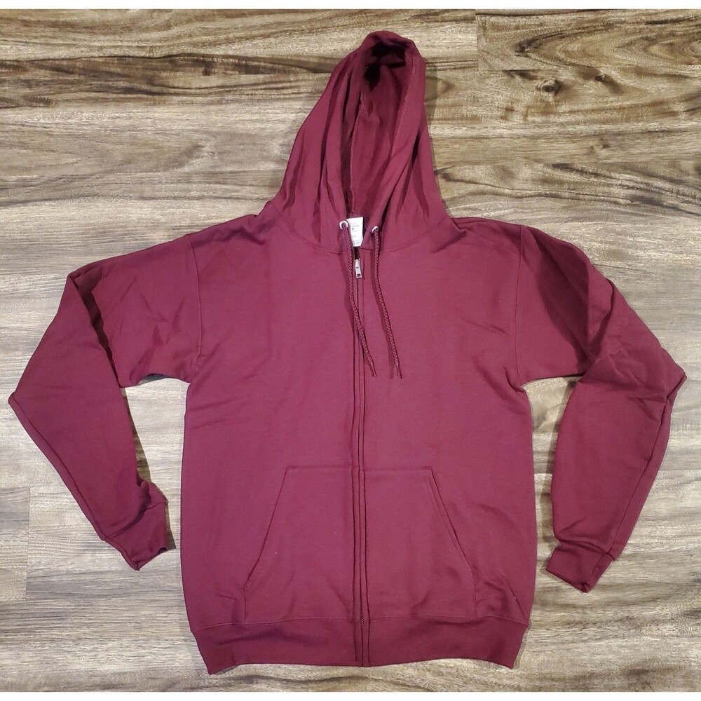 NWOT Hanes Ecosmart Small Burgundy Full Zip Fleece Jacket Hoodie Mens Sweatshirt